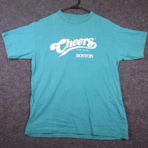 Vintage Cheers Shirt Mens Medium Blue Boston TV Show Logo Graphic Tee 1992 90s